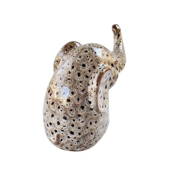 Mid-Century Modern BeigeLeopard Print Ceramic Elephant Sculpture Figurine - Picture 5 of 7